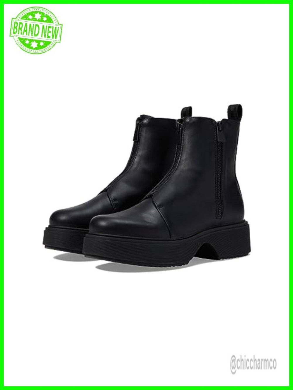 Faux Leather Ankle Boots Platform Heel Round Toe Chelsea